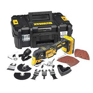 dewalt multi cutter brushless xr 18v dcs355d2 qw multi cutter sans fil en coffret avec 2 batteries, chargeur et 32 accessoires outil idéal pour découpe et ponçage 20000 orb/min argenté