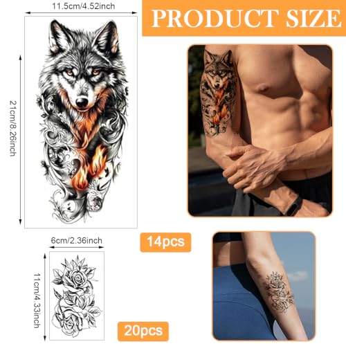 Image of MAYCREATE 34 Sheets Temporary Tattoo Sticker For Men Black Tattoo Stickers Beast on Arm Waterproof Large Tattoos Sticker Set