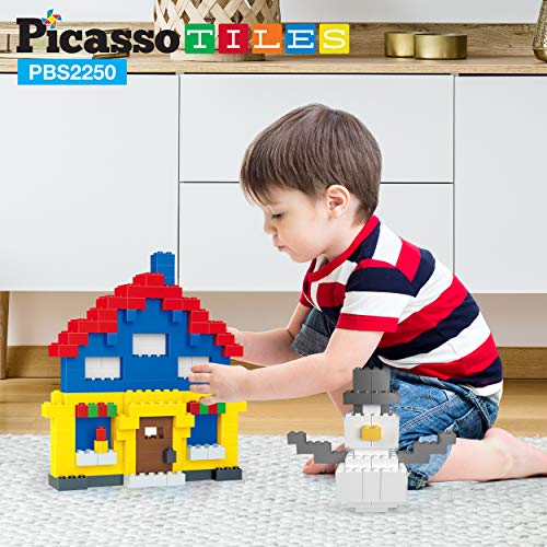 Image of PicassoTiles 2250 Piece Brick Building Blocks STEM Creative Imaginative Color Vibrant Sensory Toy Mix & Match Kit 11 6 Unique Shape Construction Block Playset Kids Boys & Girls Age 3+