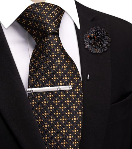 Image of Hi-Tie 63 inches Striped Paisley Extra Long Ties for Men Silk Necktie with Lapel Pin Tie Clip Big and Tall Men Formal Wedding