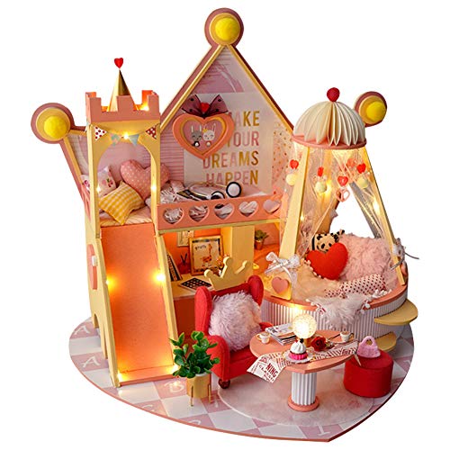 XLZSP DIY Miniatur-Puppenhaus Kit 1:12 Maßstab Party Schloss Puppenhaus Modell mit LED Lichter und Musik Bewegung… – Bild 2