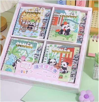 Image of Korean Stationery Mini Transparent 3-Hole Binder Spiral Diary Notebook - Cute Kawaii Portable Journal Notebook Agenda for Girls & Students (80+ Pages) (panda backyard c)