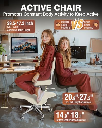 Image of PYY Cross Legged Office Chair - Meditation ADHD Chair with Wheels, Adjustable Height for Home and Office Ergonomic Fidget Squatting Kneeling Chair White