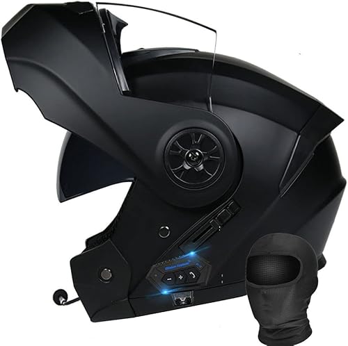 Casco modular de motocicleta Bluetooth aprobado por DOTECE de cara completa, abatible, antivaho, doble visera, altavoz dual integrado con micrófono