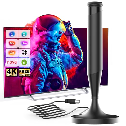 Antena TV Interior - Magnética 360° Recepción Señal Estable Compatible con Todos los Televisores Soporta 4K 1080P Digital – Aparato Smart para Televisión Portátil – Cable Coaxial 5m