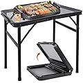 FORUP Small Folding Table, Camping Table with Mesh Desktop, Portable Picnic Table with Carry Handle, Height Adjustable Portable Grill Table for Outside Inside Use