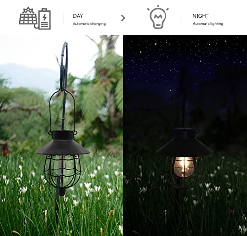 YAKii 2 Pack Solar Lantern Hanging Outdoor Metal Solar Lamp Waterproof with Warm White Light Decorate for Yard Garden Pathway Patio Porch Decor (Black) - Image 4