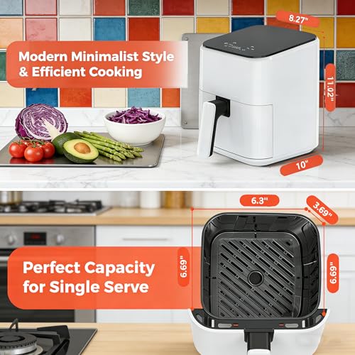Image of HealSmart 3.17 Qt Compact Air Fryer, 8-in-1 Digital Small AirFryer with 400F, Nonstick Dishwasher-Safe Basket, Auto Shutoff, Overheat Protection, for Quick Healthy Meals, White