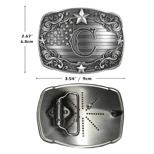 Image of Western Belt Buckle for Men Vintage Cowboy Rodeo Texas Initial Letter ABCDJMR to Z Belt Buckles