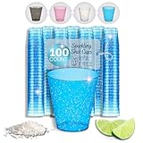 Stumbelina 100 COUNT - BLUE SPARKLE SHOT GLASSES | Disposable Plastic Drink Party Cups | Neon Shiny Color Party Jello Shooters
