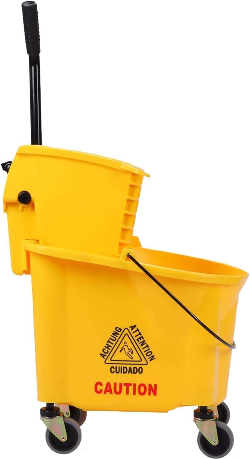 MARKSON 26 Qt Commercial Mop Bucket with Side Press Wringer on Wheels Yellow