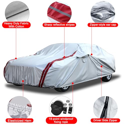 Image of Waterproof Car Covers Replace for 2006-2025 Dodge Charger /Chrysler 300 300C, 6 Layers All Weather Car Cover with Zipper Door & 18 Ponit Windproof Bands for Snow Rain Dust Hail Protection