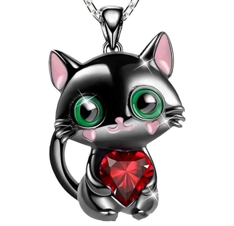Collier chat en strass brillant et son pendentif cœur aux finitions prestigieuses