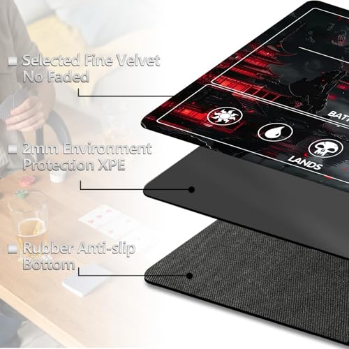 Image of for MTG Playmat with Card Storage Bag,Non-Slip Rubber Base & Smooth Surface 35.4x19.7in,Beginner-Friendly Magic Mat for Commander Deck,Red Moon Lake