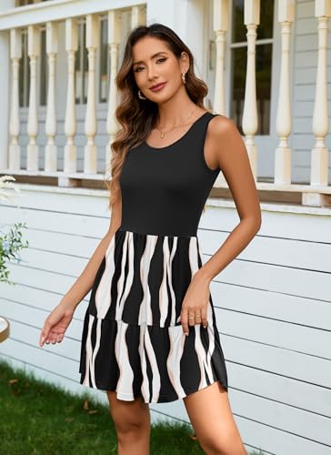 Image of AUSELILY Womens Summer Dress Casual Sleeveless Crewneck T Shirt Sundress Flowy Tiered Swing Mini Dresses