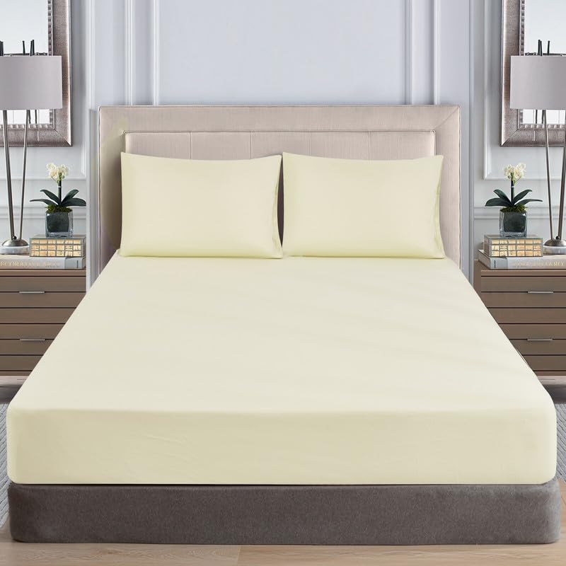 WEAVERS: Extra Deep Fitted Sheet - Super Soft Luxurious Microfiber, 40cm Deep Pockets, Elasticized design that ensures a snug fit. (Colour Cream Size King)
