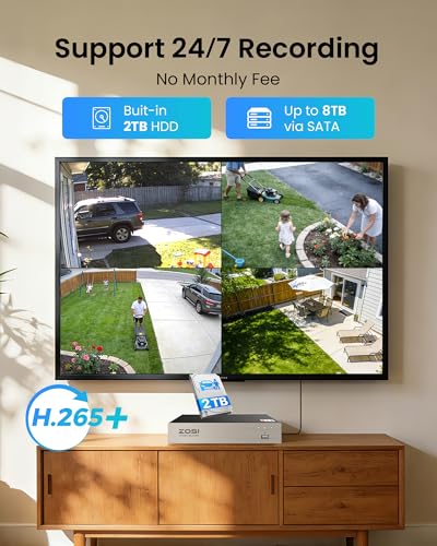 Image of ZOSI 8CH 5MP Lite Security Camera System with 2TB HDD, 8 x 1080p Outdoor Cameras, Human Vehicle Detection, 80ft Night Vision, IP66 Weatherproof, Remote Access, 24 /7 Recording