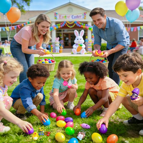 100 Pcs Prefilled Easter Eggs with Toys Inside - Easter Basket Stuffers & Egg Hunt Fillers for Kids, Pre Filled Easter Eggs Easter Party Favors Classroom Prize for Kids Toddler Boys Girls by Amy & Benton - Image 3