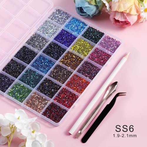 Image of BEADSLAND Hotfix Rhinestones Mixed 24 Colors,SS6 /17280pcs | Mat: glass,2mm,DIY,for crafts clothes,with tweezers,wax pencil and spoon