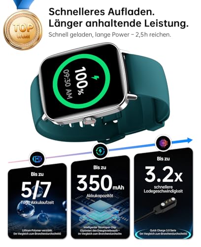 Smartwatch Herren 1.85" 2 Armbänder Metallrahmen für Samsung Android iOS – Ansicht 5
