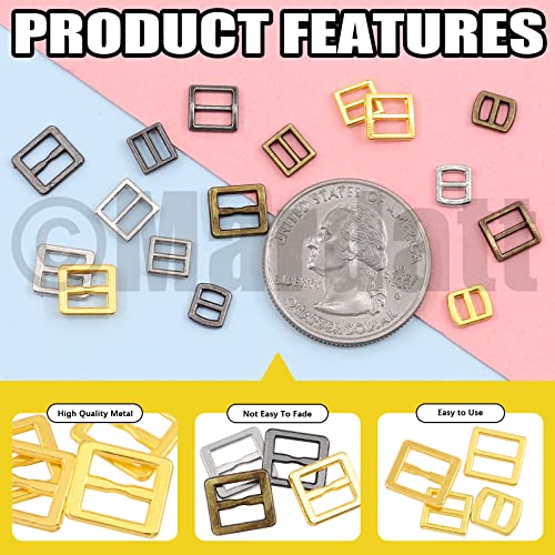 Mardatt 240 Pcs 4 Color Alloy Mini Slide Buckle Assortment Set 3mm 4mm 5mm 6mm Tri-Glide Rectangle Adjuster Hardware Clasp Belt Fasteners for Dolls Clothing Backpack Straps Shoes - Image 3