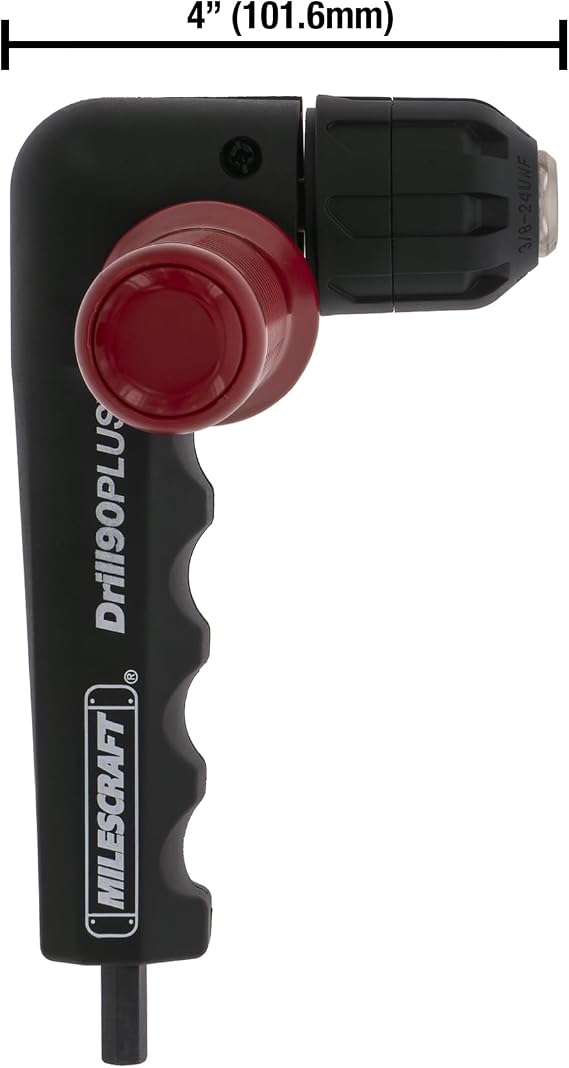 Milescraft 1304 Drill90PLUS - Right Angle Drill Attachment with 3/8 inch Chuck and 6-Sided Hex Shank - 90 Degree Drilling Adapter with Dual Handles for Tight Spaces