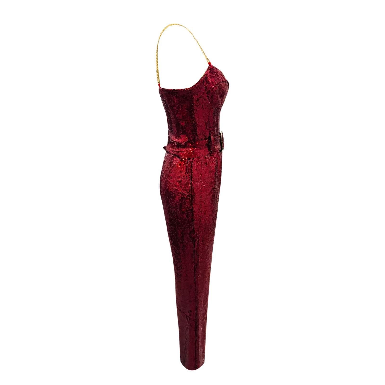 Pailletten Overall Damen Sexy Jumpsuit Figurbetont Bodysuit Rückenfrei Body Casual Hosenanzug Bequmer Einteiler mit Gürtel Weites Bein Stringbody Clubwear Party Outfit