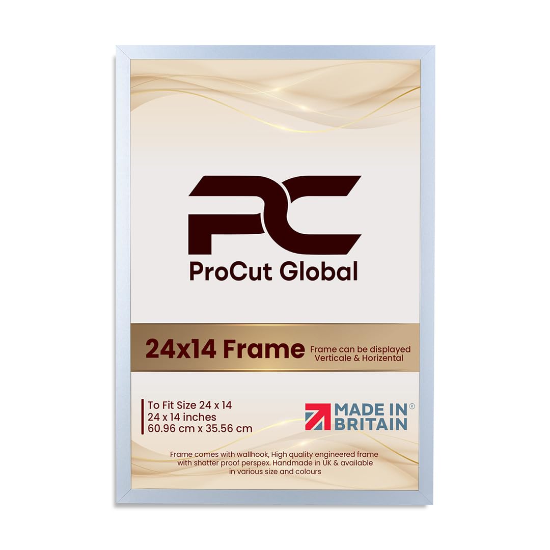 Procut Global 24X14 Silver Picture Frames – Sleek Wooden Photo Frame with Shatterproof Perspex for Wall or Tabletop – Perfect for Posters, Certificates, Prints–Multiple Sizes & Colors Available — image 1