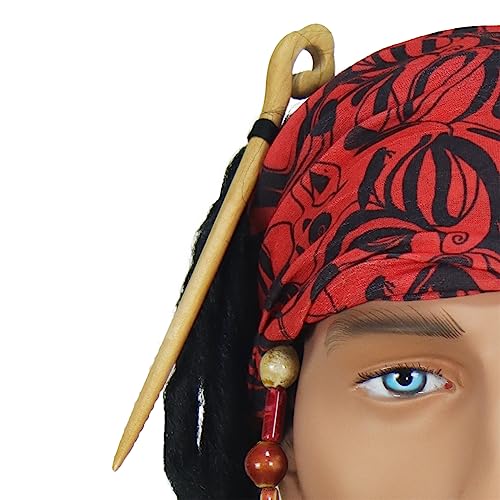 Pirate Dreadlock Wig Jack Sparrow Costume Props Bandana Accessories Men Women Hair Braid Beads Halloween Cosplay Black2