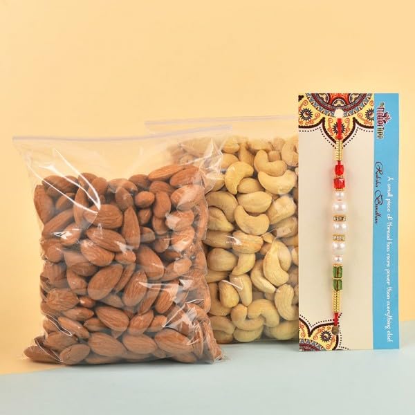 Image of Bay Nut Premium Rakhshabandhan /Rakhi Gift Hmaper Assortment Of Nuts & Dried Fruits|Festival Gift For Family & Friends|Combo Pack Of Almonds,Cashews Festive Celebration (h-5)