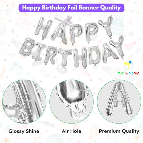 Image of Flyloons 13th Silver Happy Birthday Foil Balloon Set for 13 Year Old Boys Girls Teenage | with Number Thirteen | 13 Letters Reusable Happy Birthday Metallic Foil Balloons Decoration Kit,15 piece