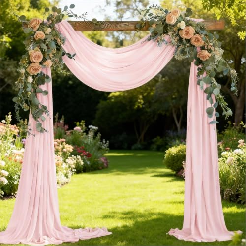 Image of Blush Pink Wedding Glitter Arch Draping Fabric 29 inch x 6.5 Yards 2 Panels Sheer Backdrop Curtains Drapery for Summer Wedding Ceremony Birthday Party Indoor Ceiling Decor