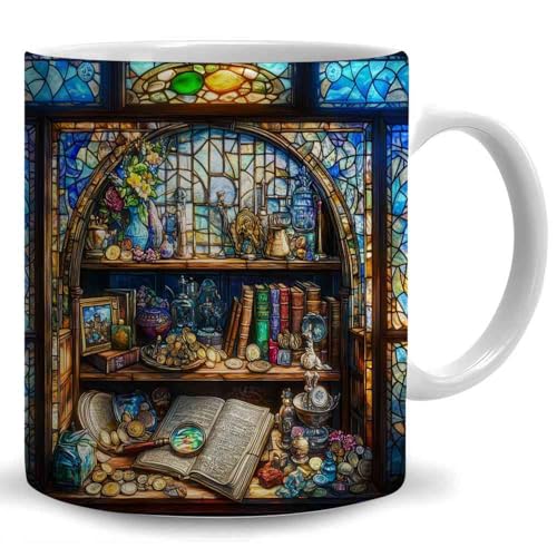 Generic - Coffee Mug Antique Inspired Bookshelf – Vintage Collectibles Lover Tea Cup Decorations Ceramic Cup Funny Ceramic Mugs for Anyone Office Work 330ML