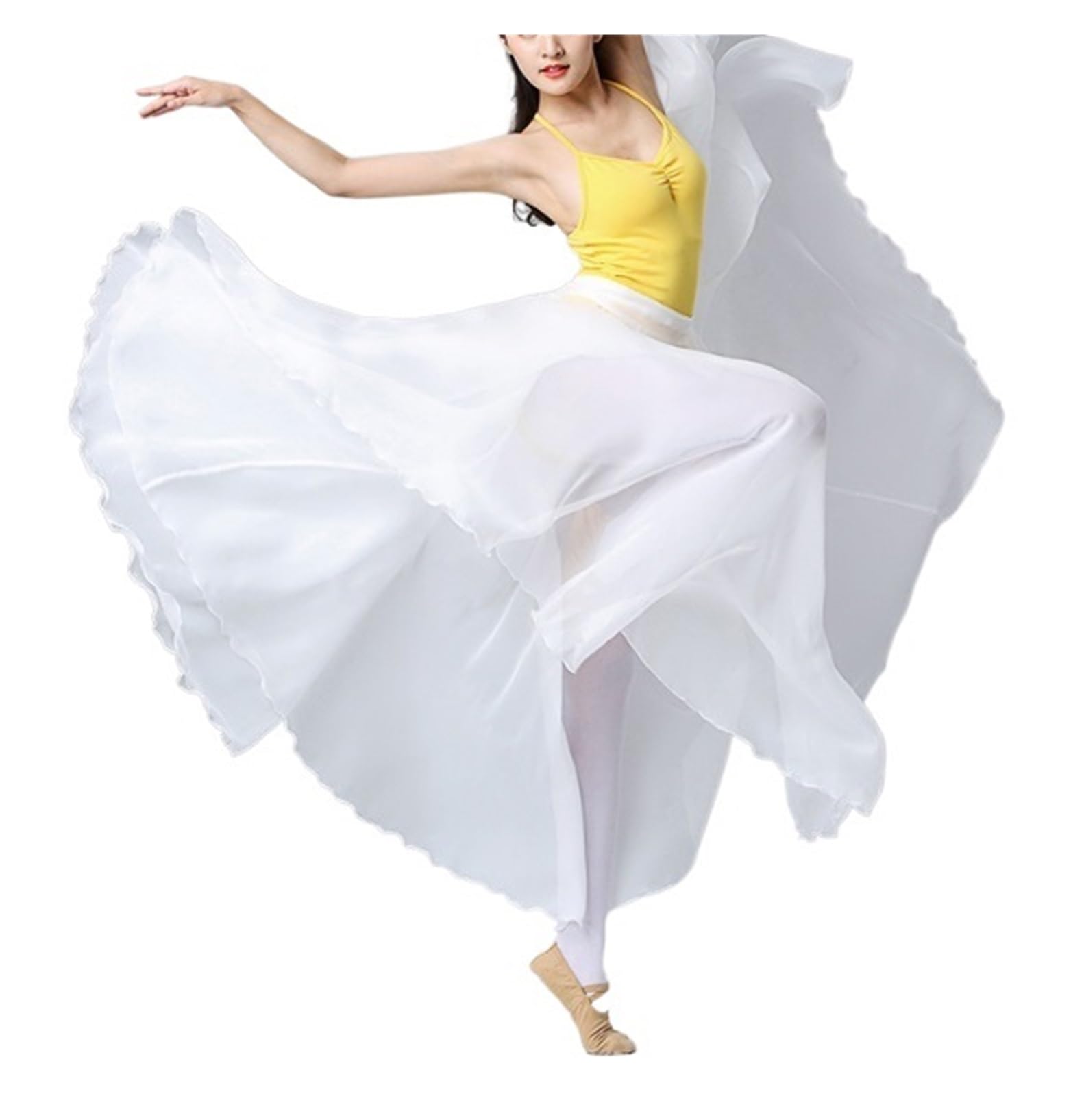 Chiffon Swing Skirt Big swing skirt Chiffon Skirt for Adult Girl Practice Performance Romantic Ballet Skirt Ballerina Classical Dance Costume(White,M)