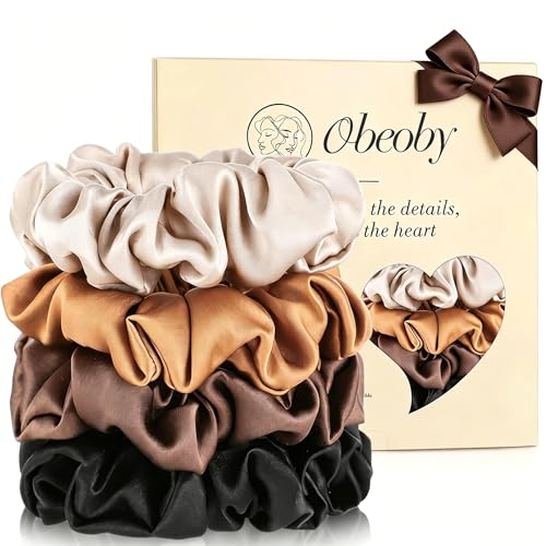 4 Pack 100% Mulberry Silk Scrunchies for Hair Sleep