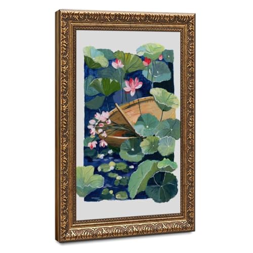 Peinture de lotus sur toile artistique avec finitions aquarelle délicates
