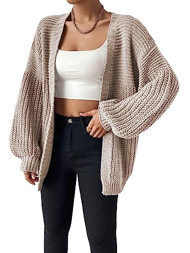 SHENHE Women's Open Front Casual Drop Shoulder Loose Crochet Knitted Long Cardigan Sweater Outerwear