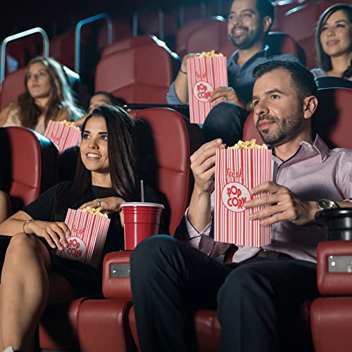 Image of Thenshop 200 Pcs Paper Popcorn Bags Flat Bottom 2 oz Disposable Film Individual Servings Oil Resistant Leak Proof Container Vintage Retro Red and White Popcorn Sleeves Bags