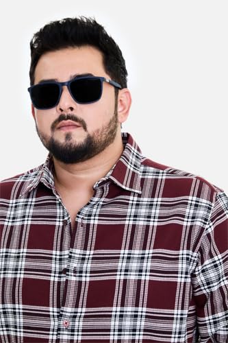 Image of SNITCH Men Casual Plus Size Shirt | Regular Fit Long Sleeve Spread Collar Plaid Pattern | 100% Cotton & Breathable Dobby Fabric for Casual Office Wear & Stylish Everyday Use