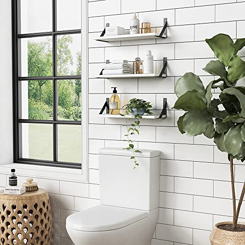 Forbena White Floating Shelves For Wall Decor Set Of 3, 17 X 6 Inches Bathroom Shelf Over Toilet, Small Modern Mounted Shelves For Kids Bedroom Nursery Office Living Room Books Picture Frames #TOP1