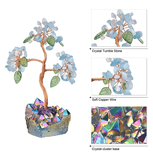 Nupuyai Aquamarine Crystal Money Tree with Rainbow Titanium Crystal Base - Image 2