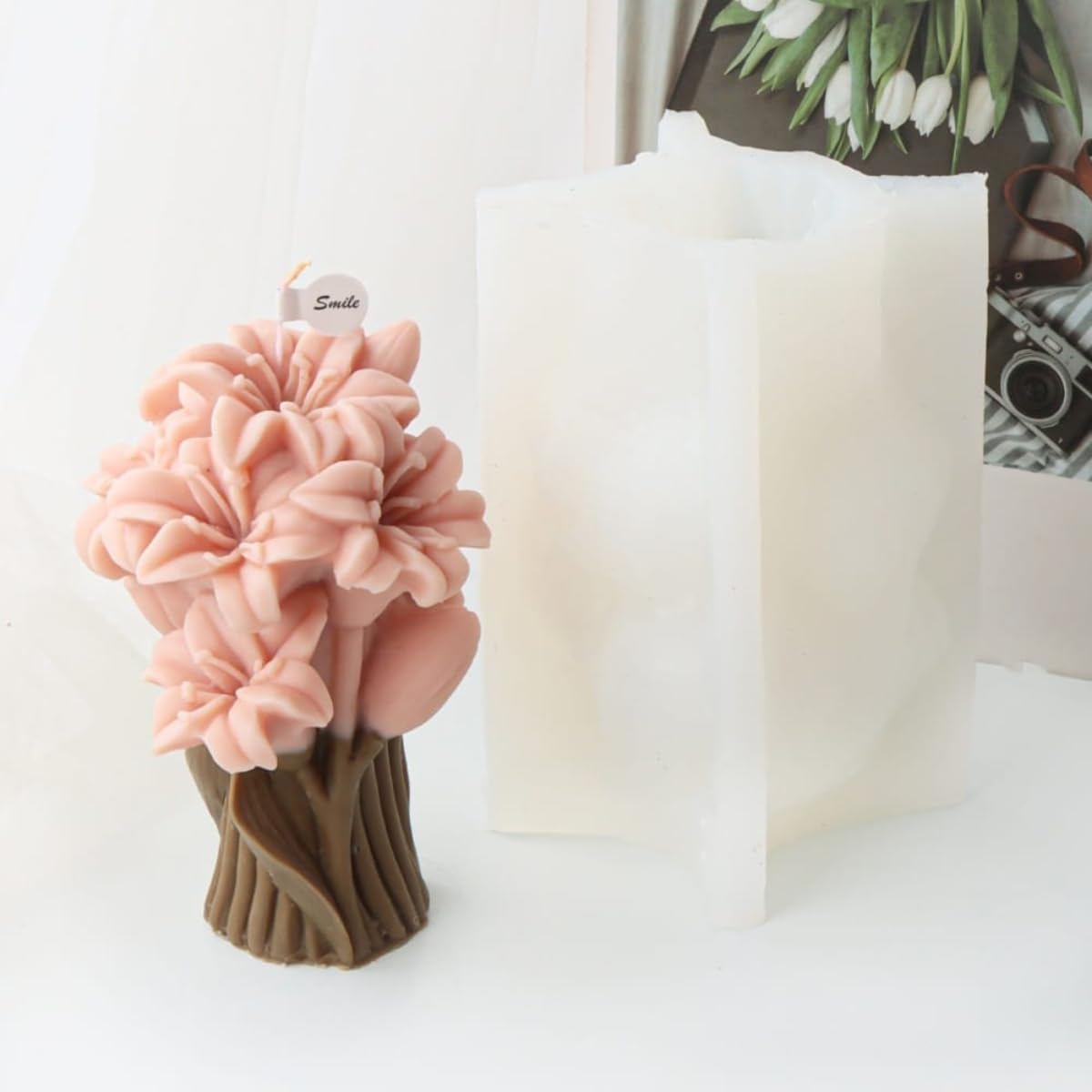 Lily Silicone Candle Mold for Candle Making Aromatherapy Wax Melts 3D Lily Flower Bouquet Making Mould Valentine's Day Cake Decor Fondant Cupcake Decoration Clay Molds-image-5