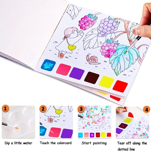 Image of Kidology Water Color Books for Kid, Painting Book with 20 Sheet, 1 Brush, Mini Watercolor Book, Educational Montessori Toy, Gift for Boys Girls, Art & Craft Travel Activity (Fairy Tale), Multicolor