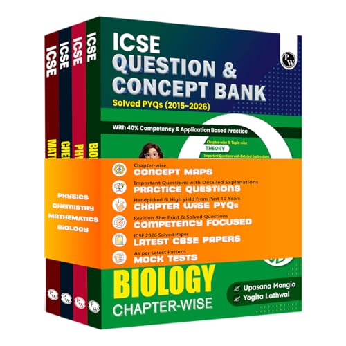Image of PW Class 10 ICSE Question & Concept Bank 2027 Physics, Chemistry, Maths & Biology Combo Set of 4 Books | Solved PYQs | 40% Competency & Application Based Practice Questions