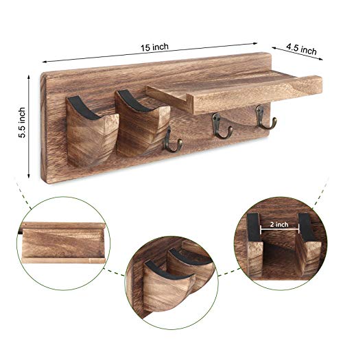 Bikoney Wall Mount Guitar Hanger Shelf with Pick Holder and 3 Hooks - Carbonized Black Guitar Holder for Acoustic, Electric, Bass, Ukulele [U.S. Patent] - Thumbnail 4