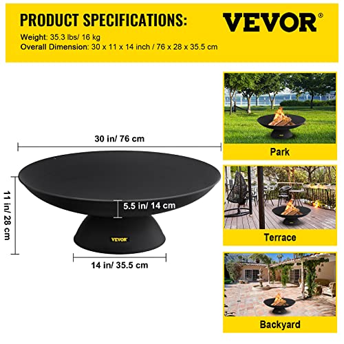 Vevor Fire Pit Bowl, 30-Inch Deep Round Cast Iron Fire Bowl, Wood Burning For Outdoor Patios, Backyards & Camping Uses, With A Stable Bowl Designed Base And A Firewood Stick, Black #TOP7
