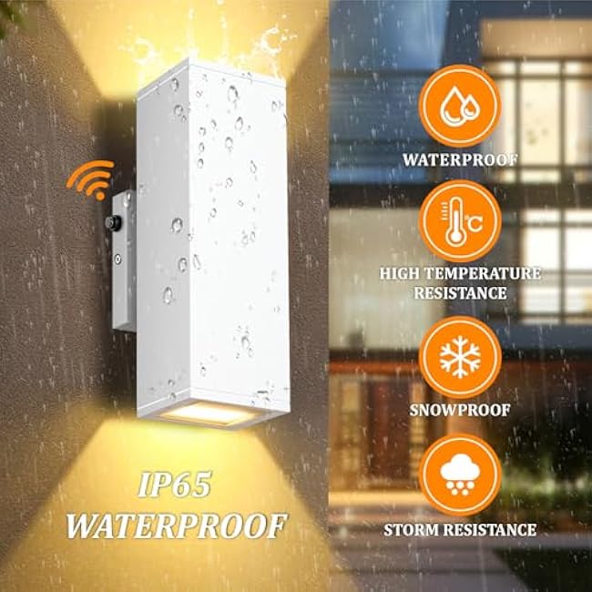 Dusk to Dawn Outdoor Lighting Sensor Porch Lights 2 Packs, 12W 2700K Integrated LED Up Down Lights Outdoor, IP65 Waterproof Aluminum Wall Sconce Exterior Wall Light for Porch Patio etc.