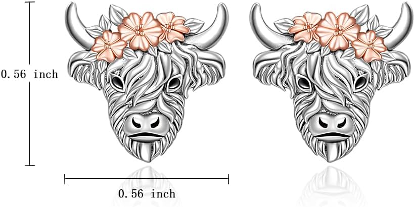 Highland Cow Earrings for Women Highland Cow Earrings Studs Farm Animal 925 Sterling Silver Cows Gifts Animal Lover Jewelry for Mom Daughter