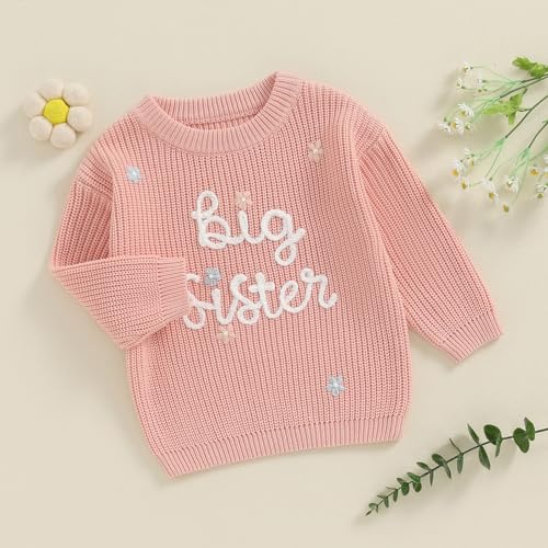 Toddler Infant Baby Girl Knit Sweater Big Sister Little Sister Matching Outfits Long Sleeve Pullover Sweatshirt3