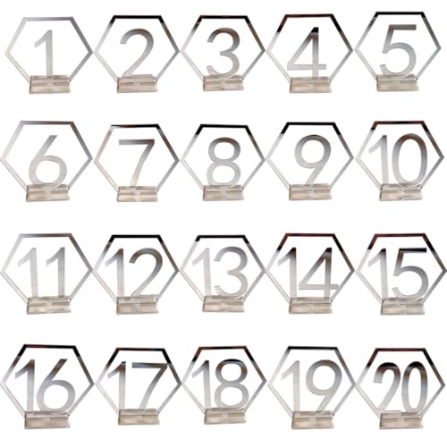 Numéros de table de mariage 1 à 20 en acrylique miroir argenté pour fête
